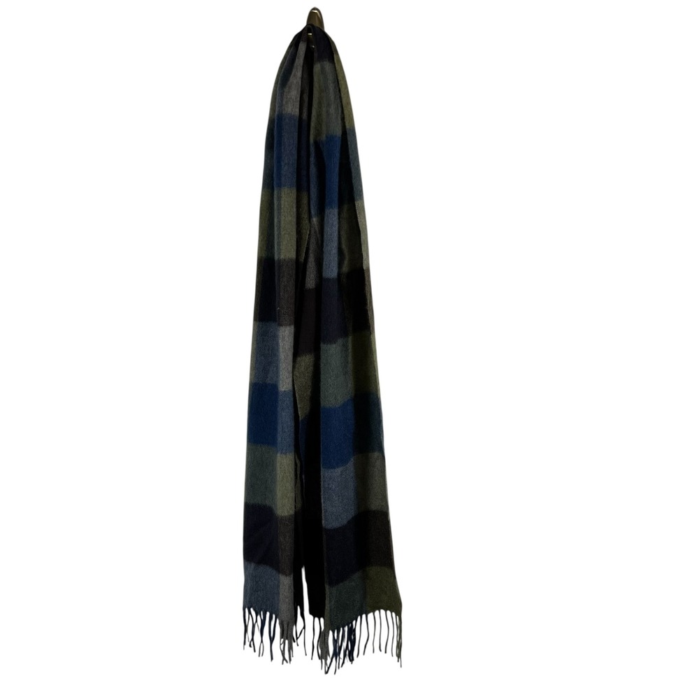 Nordstrom Men's‎ Shop 100% Cashmere Scarf Blue Green Plaid Check Fringed Trim